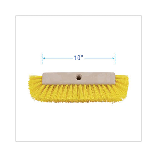 Dual-surface Scrub Brush, Yellow Polypropylene Bristles, 10" Brush, Plastic Handle - Image 2