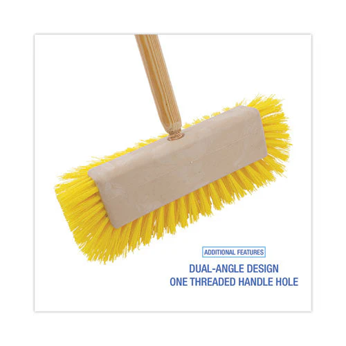 Dual-surface Scrub Brush, Yellow Polypropylene Bristles, 10" Brush, Plastic Handle - Image 3