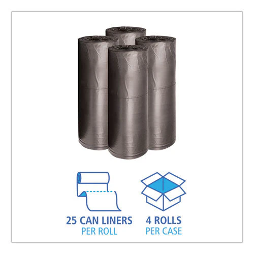 Low-density Waste Can Liners, 60 Gal, 0.65 Mil, 38" X 58", Black, 25 Bags/roll, 4 Rolls/carton - Image 3