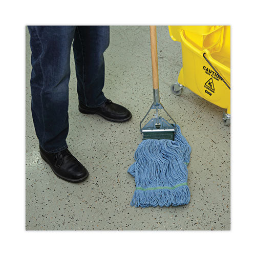 Looped End Mop Kit, Medium Blue Cotton/rayon/synthetic Head, 60" Yellow Metal/polypropylene Handle - Image 3