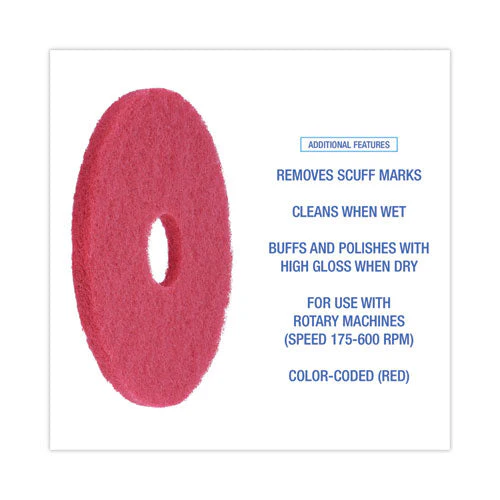 Buffing Floor Pads, 13" Diameter, Red, 5/carton - Image 3