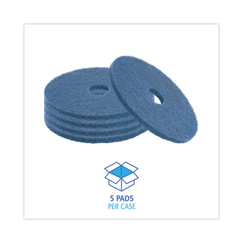 Scrubbing Floor Pads, 17" Diameter, Blue, 5/carton - Image 2