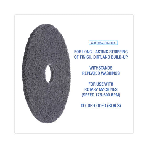 High Performance Stripping Floor Pads, 17" Diameter, Black, 5/carton - Image 3