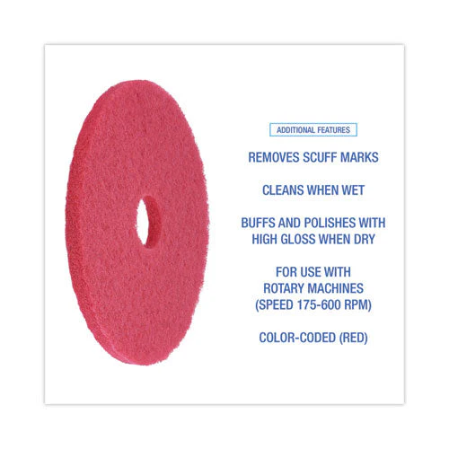 Buffing Floor Pads, 17" Diameter, Red, 5/carton - Image 3