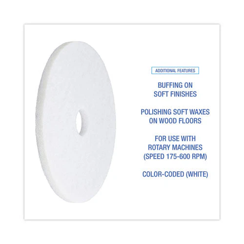 Polishing Floor Pads, 19" Diameter, White, 5/carton - Image 2