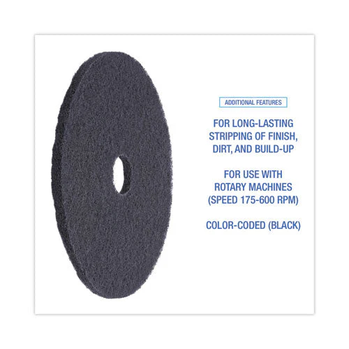Stripping Floor Pads, 20" Diameter, Black, 5/carton - Image 2