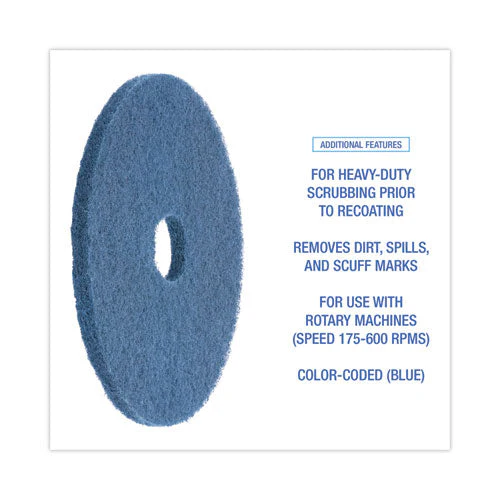 Scrubbing Floor Pads, 20" Diameter, Blue, 5/carton - Image 2