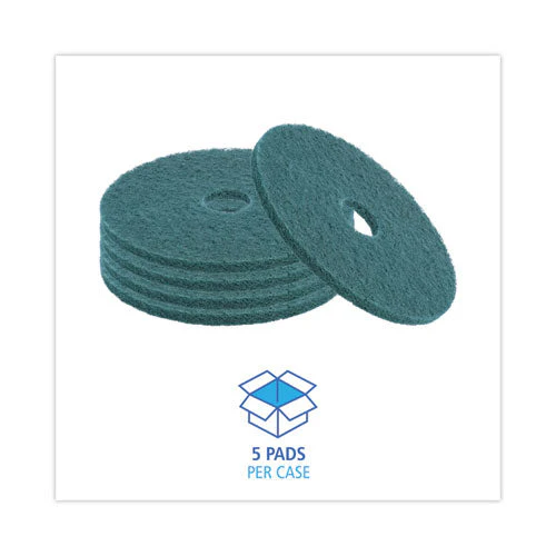 Heavy-duty Scrubbing Floor Pads, 20" Diameter, Green, 5/carton - Image 3