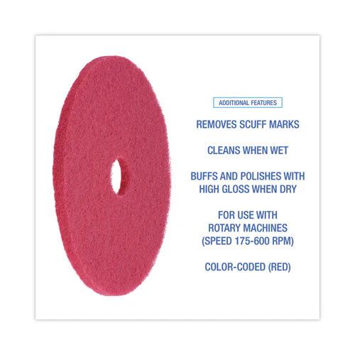 Buffing Floor Pads, 20" Diameter, Red, 5/carton - Image 2