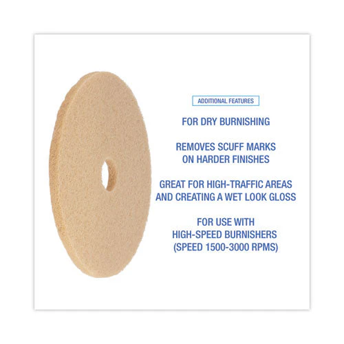 Burnishing Floor Pads, 20" Diameter, Tan, 5/carton - Image 2