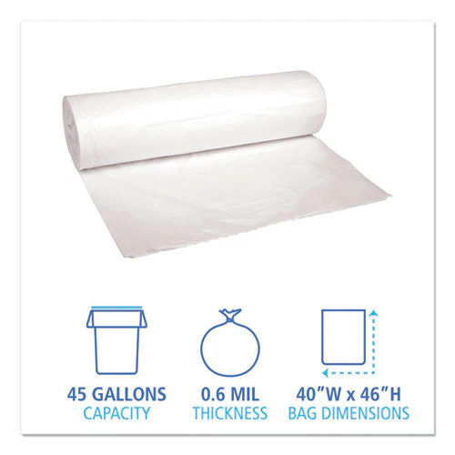 Low-density Waste Can Liners, 45 Gal, 0.6 Mil, 40" X 46", White, 25 Bags/roll, 4 Rolls/carton - Image 3