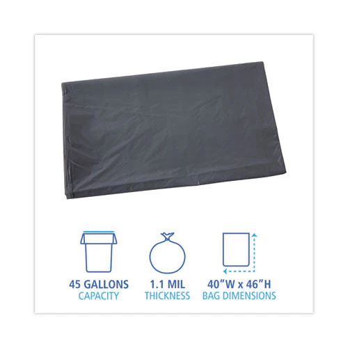 Linear Low Density Industrial Can Liners, 45 Gal, 1.1 Mil, 40 X 46, Gray, 100/carton - Image 2