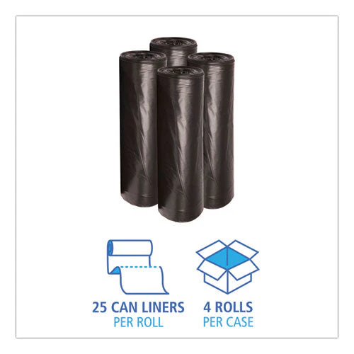 Low-density Waste Can Liners, 45 Gal, 0.6 Mil, 40" X 46", Black, 25 Bags/roll, 4 Rolls/carton - Image 2