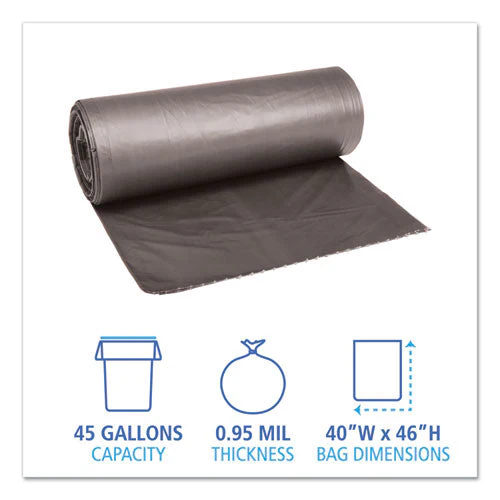 Low-density Waste Can Liners, 45 Gal, 0.95 Mil, 40" X 46", Gray, 25 Bags/roll, 4 Rolls/carton - Image 3