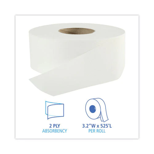 Jumbo Roll Bathroom Tissue, Septic Safe, 2-ply, White, 3.2" X 525 Ft, 12 Rolls/carton - Image 2