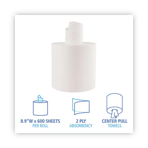 Center-pull Roll Towels, 2-ply, 7.6 X 8.9, White, 600/roll, 6/carton - Image 3