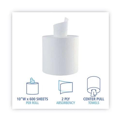 Center-pull Roll Towels, 2-ply, 10 X 7.6, White, 600/roll, 6/carton - Image 3