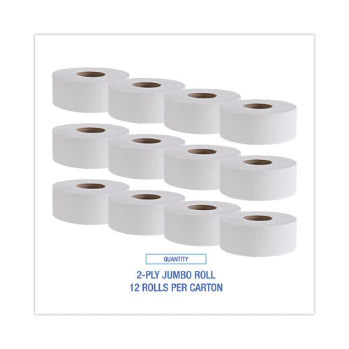 Jumbo Roll Bathroom Tissue, Septic Safe, 2-ply, White, 3.4" X 1,000 Ft, 12 Rolls/carton - Image 3