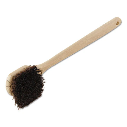Utility Brush, Brown Palmyra Fiber Bristles, 5.5" Brush, 14.5" Tan Plastic Handle - Image 1