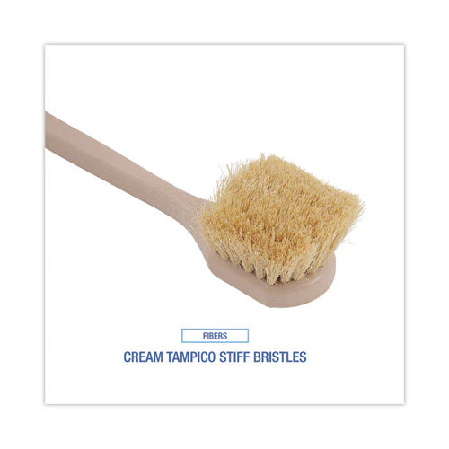 Utility Brush, Cream Tampico Bristles, 5.5" Brush, 14.5" Tan Plastic Handle - Image 3