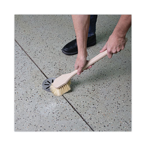 Utility Brush, Cream Tampico Bristles, 5.5" Brush, 14.5" Tan Plastic Handle - Image 2