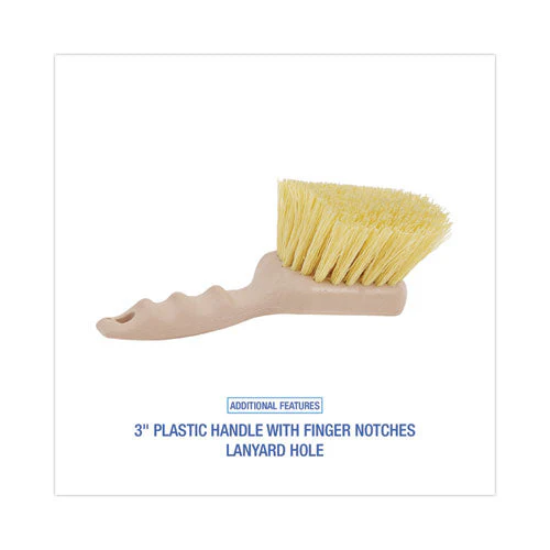 Utility Brush, Cream Polypropylene Bristles, 5.5 Brush, 3" Tan Plastic Handle - Image 2