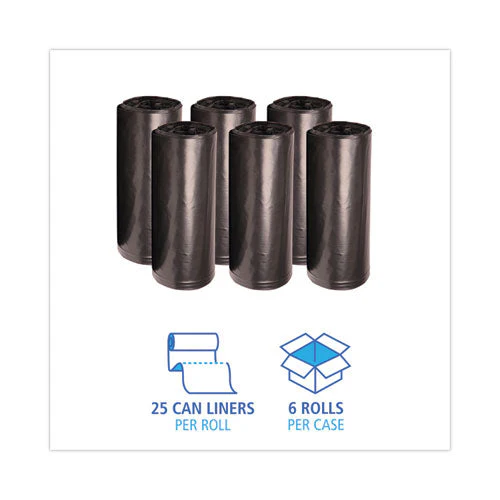 High-density Can Liners, 56 Gal, 19 Mic, 43" X 47", Black, 25 Bags/roll, 6 Rolls/carton - Image 2