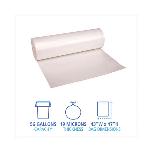 High-density Can Liners, 56 Gal, 19 Mic, 43" X 47", Natural, 25 Bags/roll, 6 Rolls/carton - Image 3