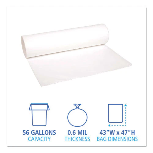 Low-density Waste Can Liners, 56 Gal, 0.6 Mil, 43" X 47", White, 25 Bags/roll, 4 Rolls/carton - Image 2