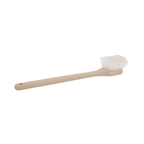 Utility Brush, Cream Nylon Bristles, 5.5" Brush, 14.5" Tan Plastic Handle - Image 1