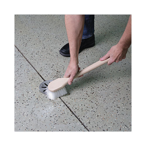 Utility Brush, Cream Nylon Bristles, 5.5" Brush, 14.5" Tan Plastic Handle - Image 3
