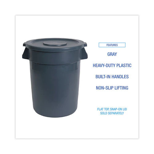 Round Waste Receptacle, 44 Gal, Plastic, Gray - Image 2