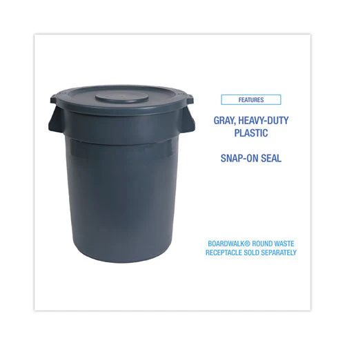 Lids For 44 Gal Waste Receptacles, Flat-top, Round, Plastic Gray - Image 2