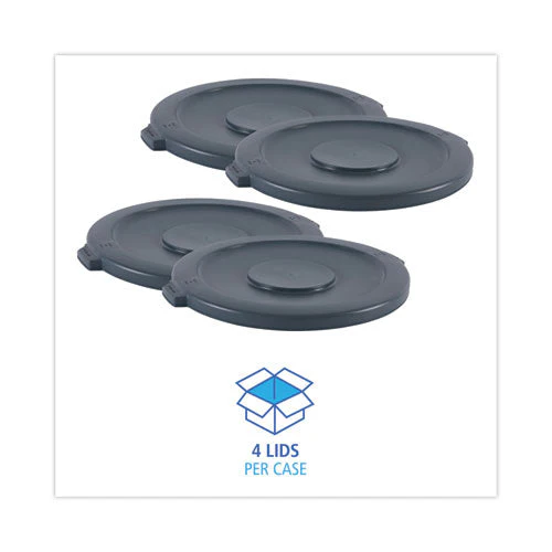 Lids For 44 Gal Waste Receptacles, Flat-top, Round, Plastic Gray - Image 3