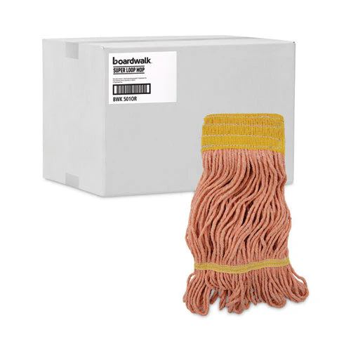 Super Loop Wet Mop Head, Cotton/synthetic Fiber, 5" Headband, Small Size, Orange, 12/carton - Image 2