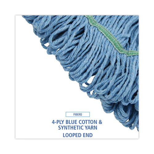 Super Loop Wet Mop Head, Cotton/synthetic Fiber, 1" Headband, Medium Size, Blue, 12/carton - Image 3