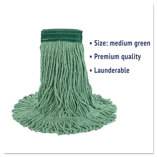 Super Loop Wet Mop Head, Cotton/synthetic Fiber, 5" Headband, Medium Size, Green - Image 3