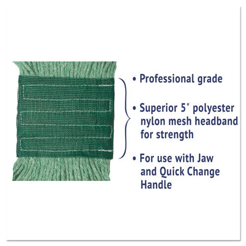 Super Loop Wet Mop Head, Cotton/synthetic Fiber, 5" Headband, Medium Size, Green - Image 2