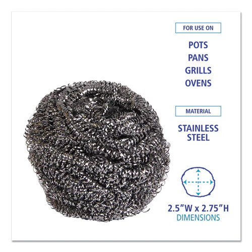 Stainless Steel Scrubber, Large Size, 2.5 X 2.75, Steel Gray, 12/carton - Image 3