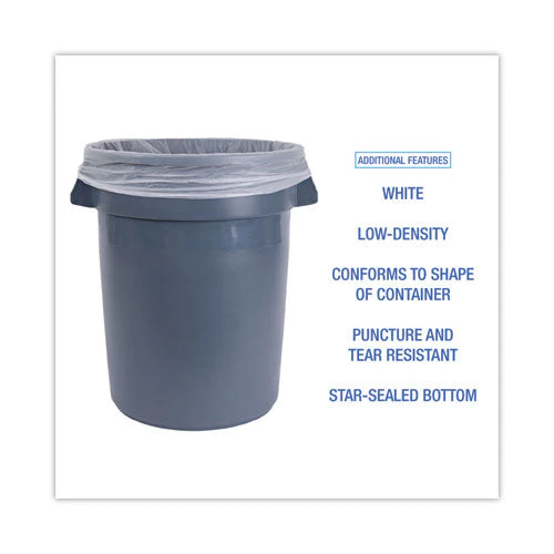 Linear Low Density Can Liners, 30 Gal, 0.62 Mil, 30" X 36", White, 10 Bags/roll, 20 Rolls/carton - Image 2