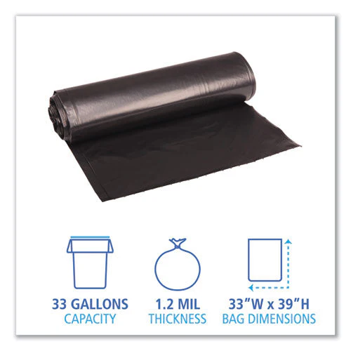 Recycled Low-density Polyethylene Can Liners, 33 Gal, 1.2 Mil, 33" X 39", Black, 10 Bags/roll, 10 Rolls/carton - Image 2