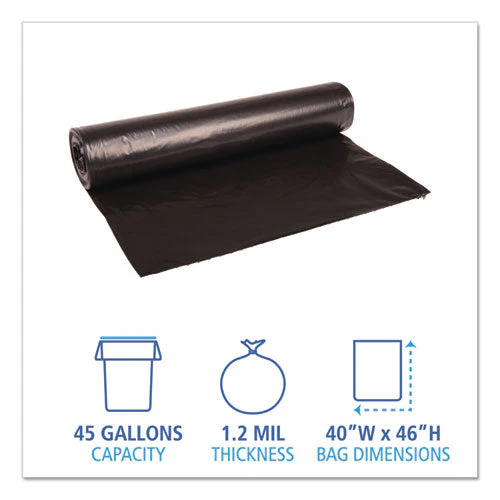 Recycled Low-density Polyethylene Can Liners, 45 Gal, 1.2 Mil, 40" X 46", Black, 10 Bags/roll, 10 Rolls/carton - Image 3