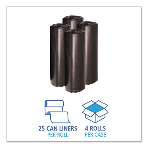 Recycled Low-density Polyethylene Can Liners, 60 Gal, 1.2 Mil, 38" X 58", Black, 10 Bags/roll, 10 Rolls/carton - Image 2