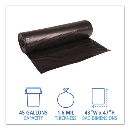 Recycled Low-density Polyethylene Can Liners, 56 Gal, 1.6 Mil, 43" X 47", Black, 10 Bags/roll, 10 Rolls/carton - Image 2