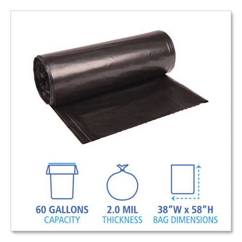 Recycled Low-density Polyethylene Can Liners, 60 Gal, 1.8 Mil, 38" X 58", Black, 10 Bags/roll, 10 Rolls/carton - Image 3