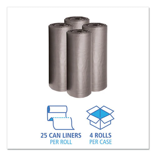 Low-density Waste Can Liners, 60 Gal, 0.95 Mil, 38" X 58", Gray, 25 Bags/roll, 4 Rolls/carton - Image 2