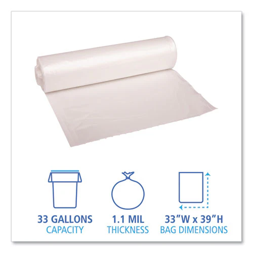 Recycled Low-density Polyethylene Can Liners, 33 Gal, 1.1 Mil, 33" X 39", Clear, 10 Bags/roll, 10 Rolls/carton - Image 2