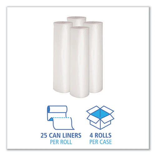 Recycled Low-density Polyethylene Can Liners, 60 Gal, 1.1 Mil, 38" X 58", Clear, 10 Bags/roll, 10 Rolls/carton - Image 2
