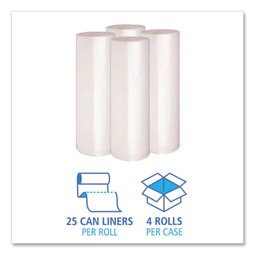 Recycled Low-density Polyethylene Can Liners, 60 Gal, 1.4 Mil, 38" X 58", Clear, 10 Bags/roll, 10 Rolls/carton - Image 3