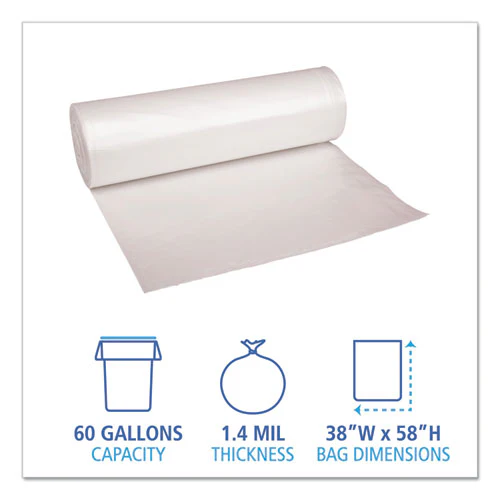 Recycled Low-density Polyethylene Can Liners, 60 Gal, 1.4 Mil, 38" X 58", Clear, 10 Bags/roll, 10 Rolls/carton - Image 2